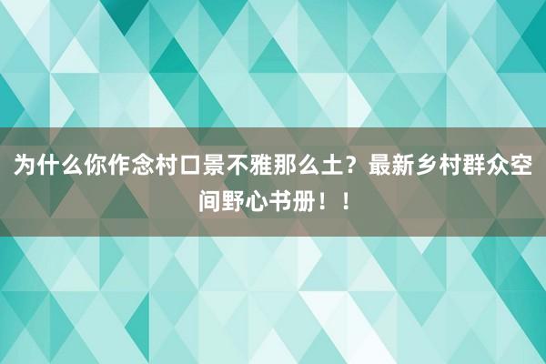 为什么你作念村口景不雅那么土？最新乡村群众空间野心书册！！